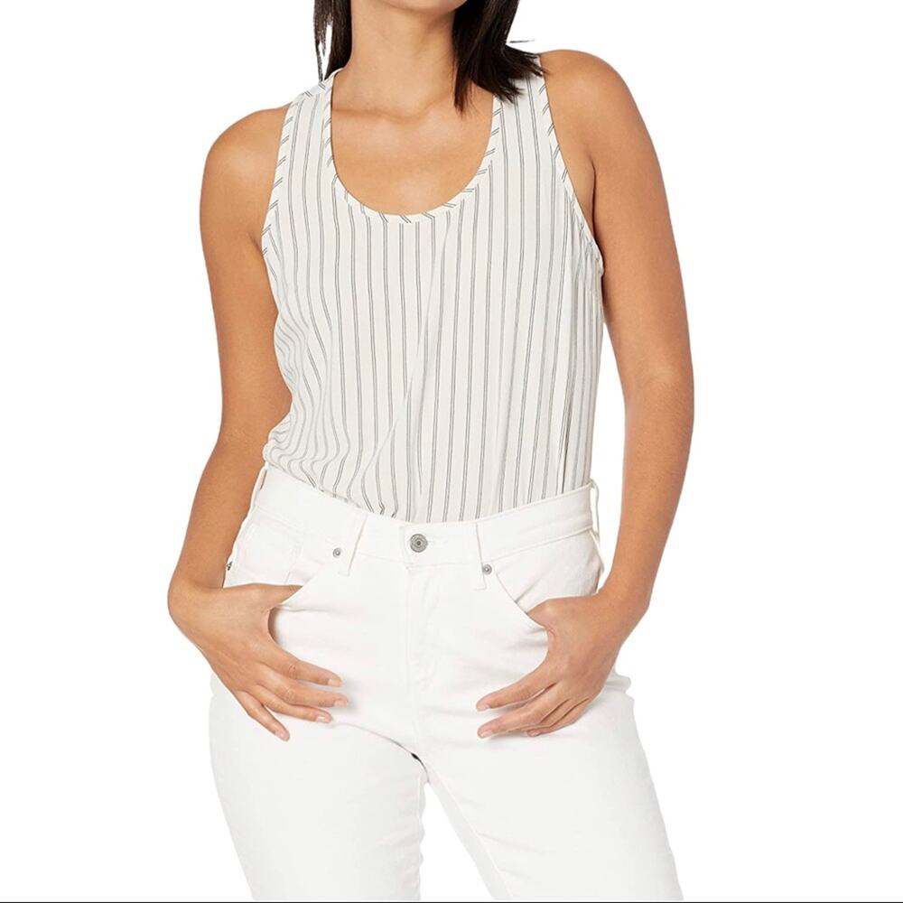 Daily Ritual White Black Striped Racerback Tank Top Size 14